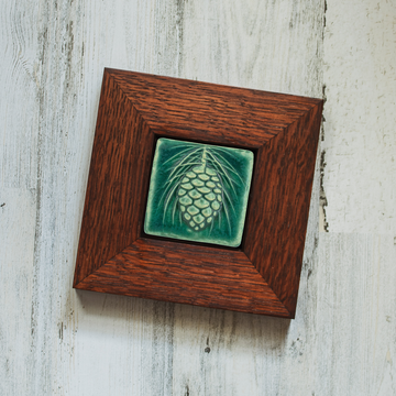 Framed Pinecone Tile | 3x3 Pewabic Green