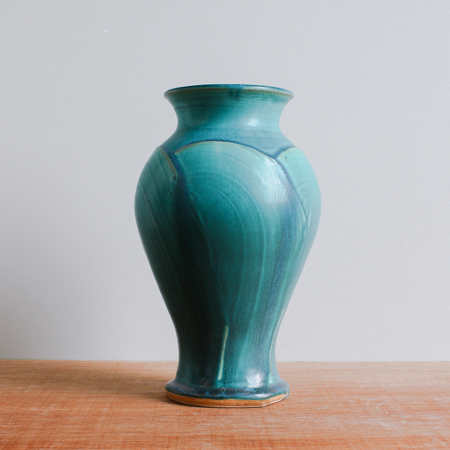 This Classic Vase features the matte turquoise Pewabic Blue glaze.