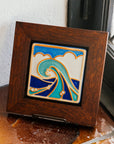 Framed Hand-Painted Wave Tile