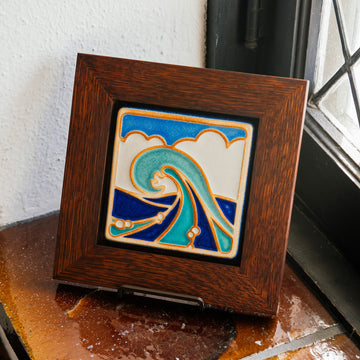 Framed Hand-Painted Wave Tile