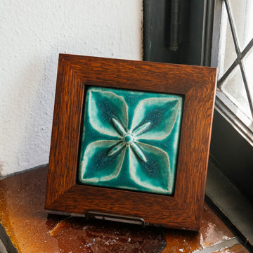 Framed Geo Flower Tile | Pewabic Blue