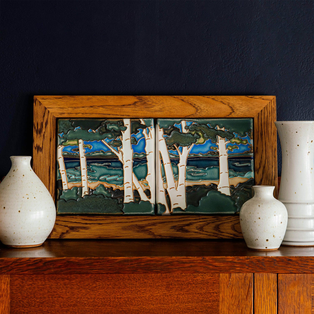 Framed Birch Landscape Diptych – Pewabic Pottery
