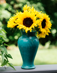 This Classic Vase features the matte turquoise Pewabic Blue glaze.
