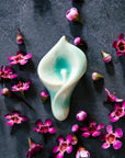 Ceramic Calla Lily Pin in pale glossy blue glaze.