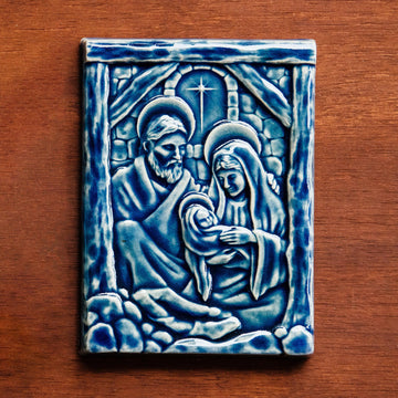 This Nativity Tile features the glossy deep blue Ocean glaze.