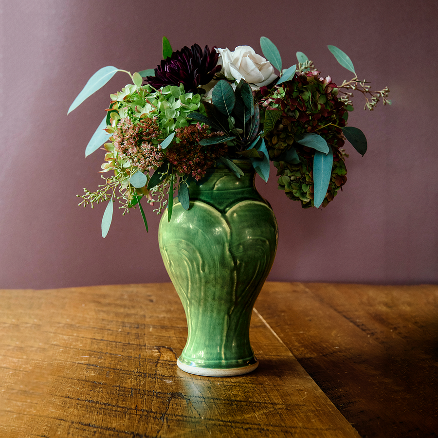 This Classic Vase features the matte organic green Ivy glaze.
