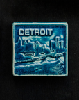 This Detroit Skyline Tile features the matte french blue Peacock glaze.