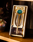 A Hand-Painted Stickley Tile in our glossy, multi-colored "Chestnut" palette.
