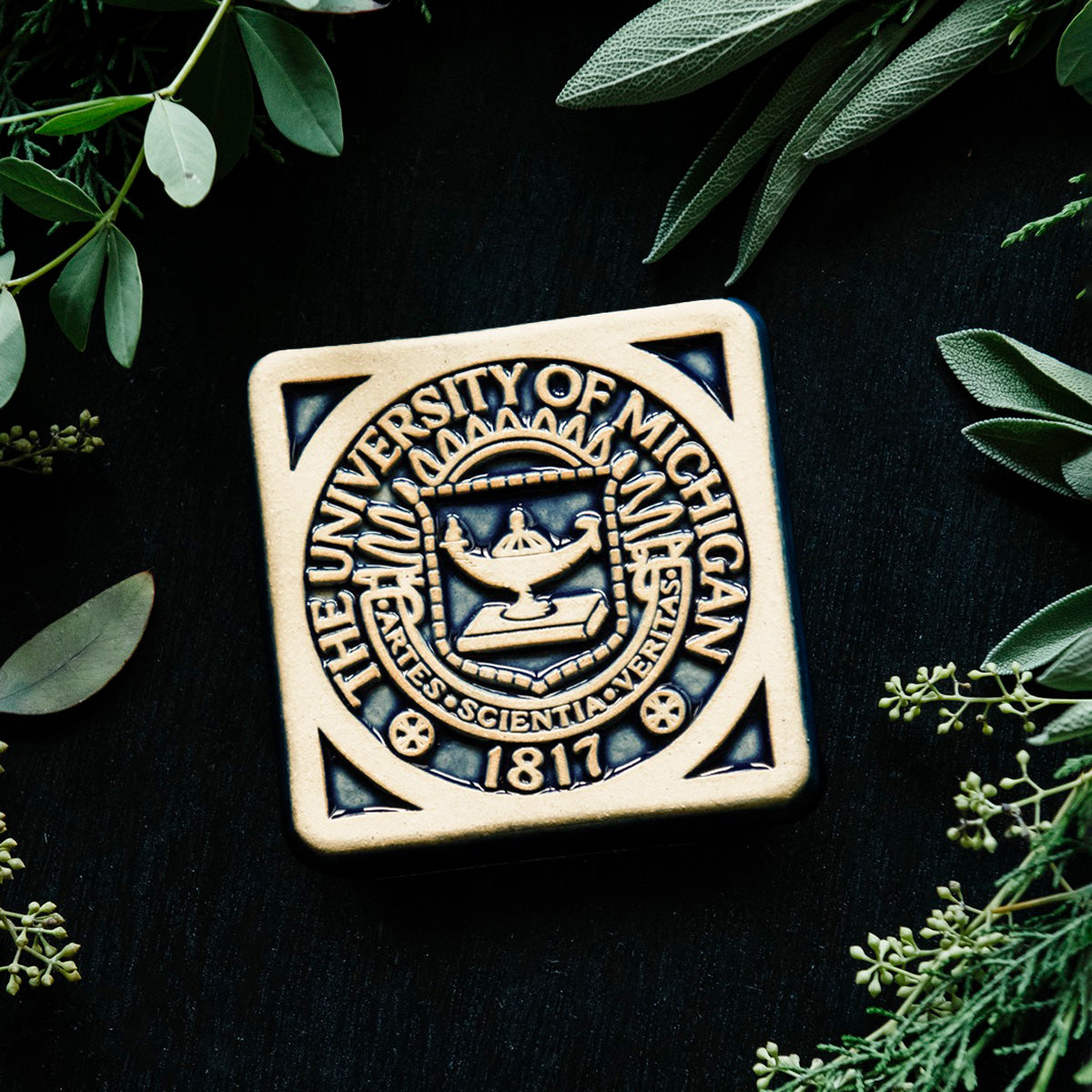 University of Michigan Seal Tile – Pewabic Pottery University of Michigan Seal Tile – Pewabic Pottery
