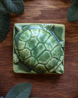 This turtle paperweight features the matte organic green Leaf glaze.