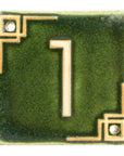 The Craftsman style ceramic 1 address number is in the matte green Leaf glaze option.