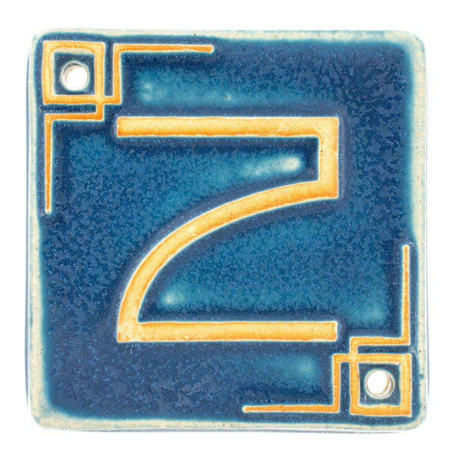 The Craftsman style ceramic 2 address number is in the matte blue Peacock glaze option.