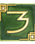 The Craftsman style ceramic 3 address number is in the matte green Leaf glaze option.
