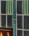 Detail photo of the tile texture. You can see the light reflecting off of the Gunmetal, Rain, and Aurora Iridescent glazed tiles.