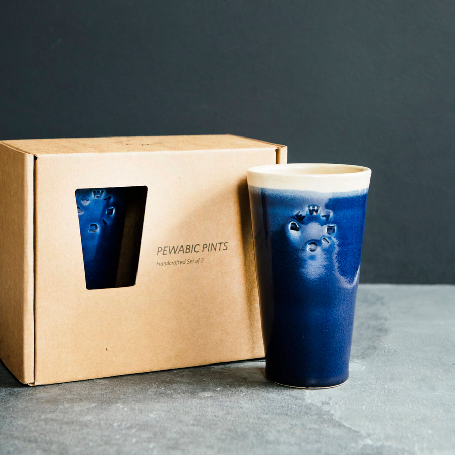 This pint set features the glossy deep dark blue Midnight glaze with an off white inside and lip.