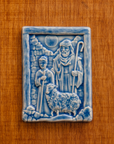 This tile features the glossy steel blue Celestite Glaze.