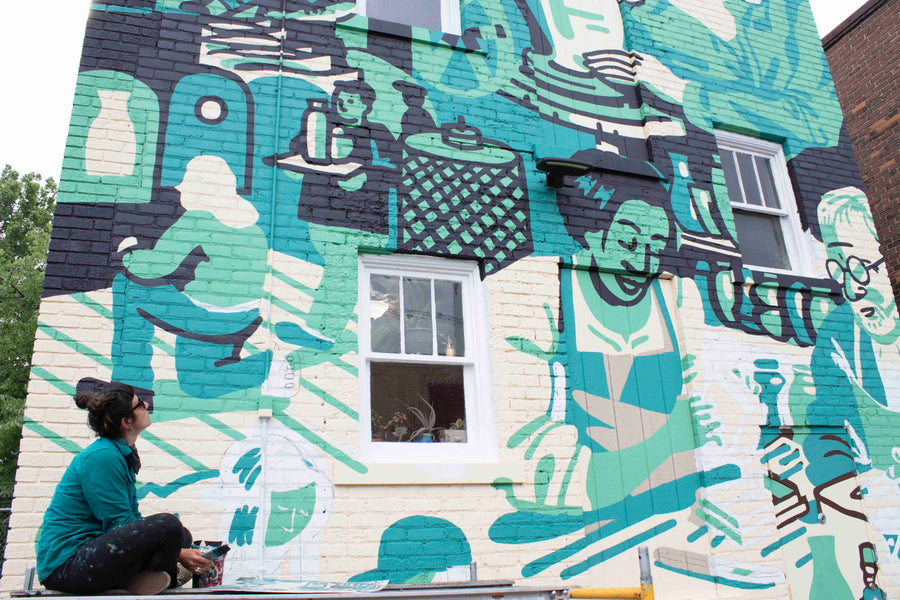 New Mural transforms the Pewabic Courtyard – Pewabic Pottery