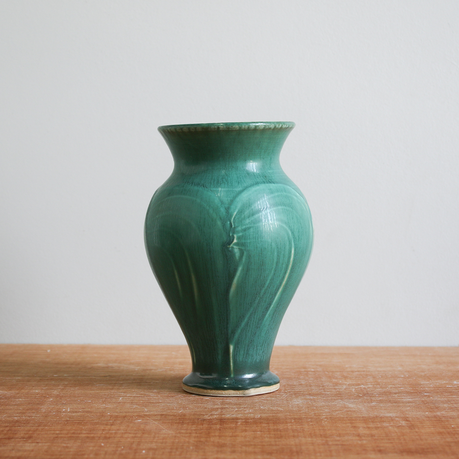 The Pewabic Green glaze is a matte blueish-green color.