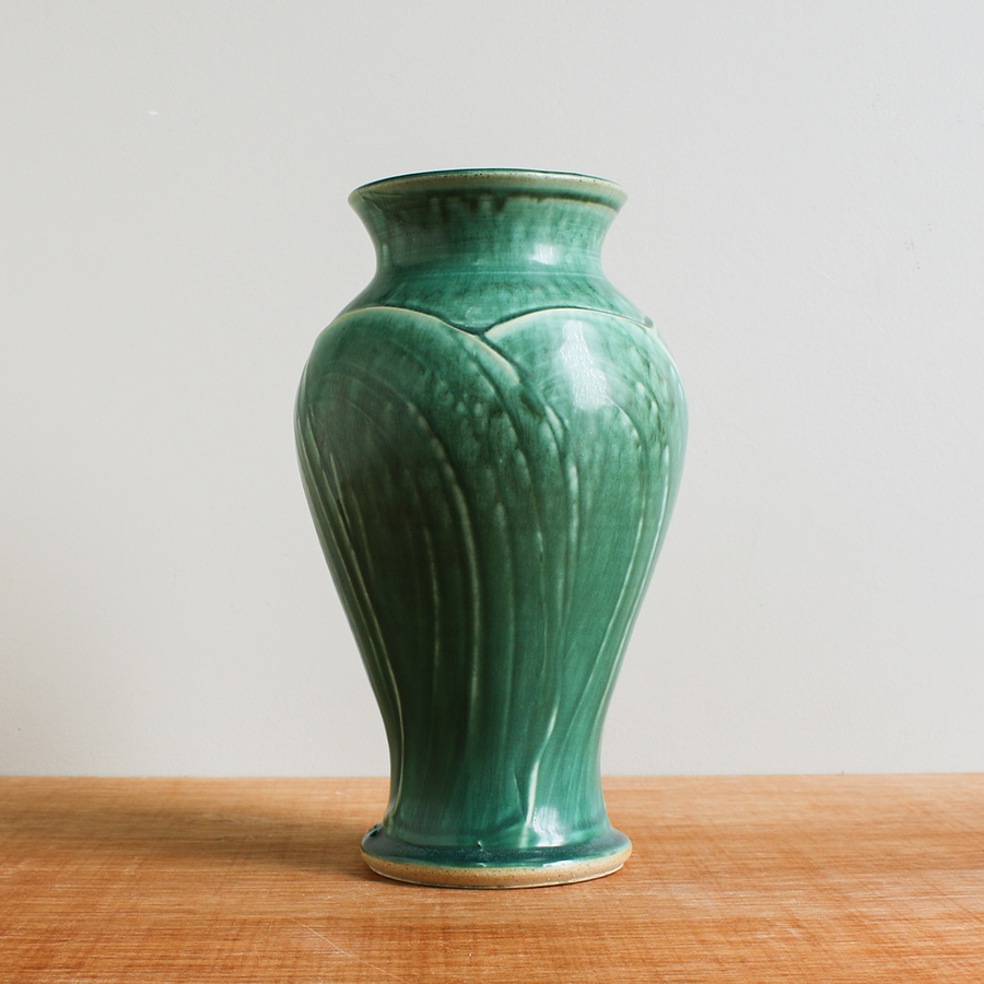 This Classic Vase features the matte blueish-green Pewabic Green glaze.