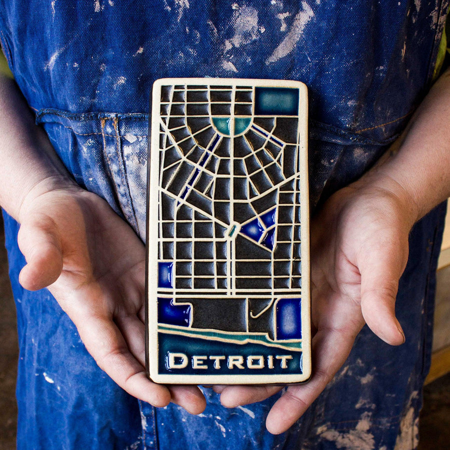 Hand-Painted Downtown Detroit Map Tile