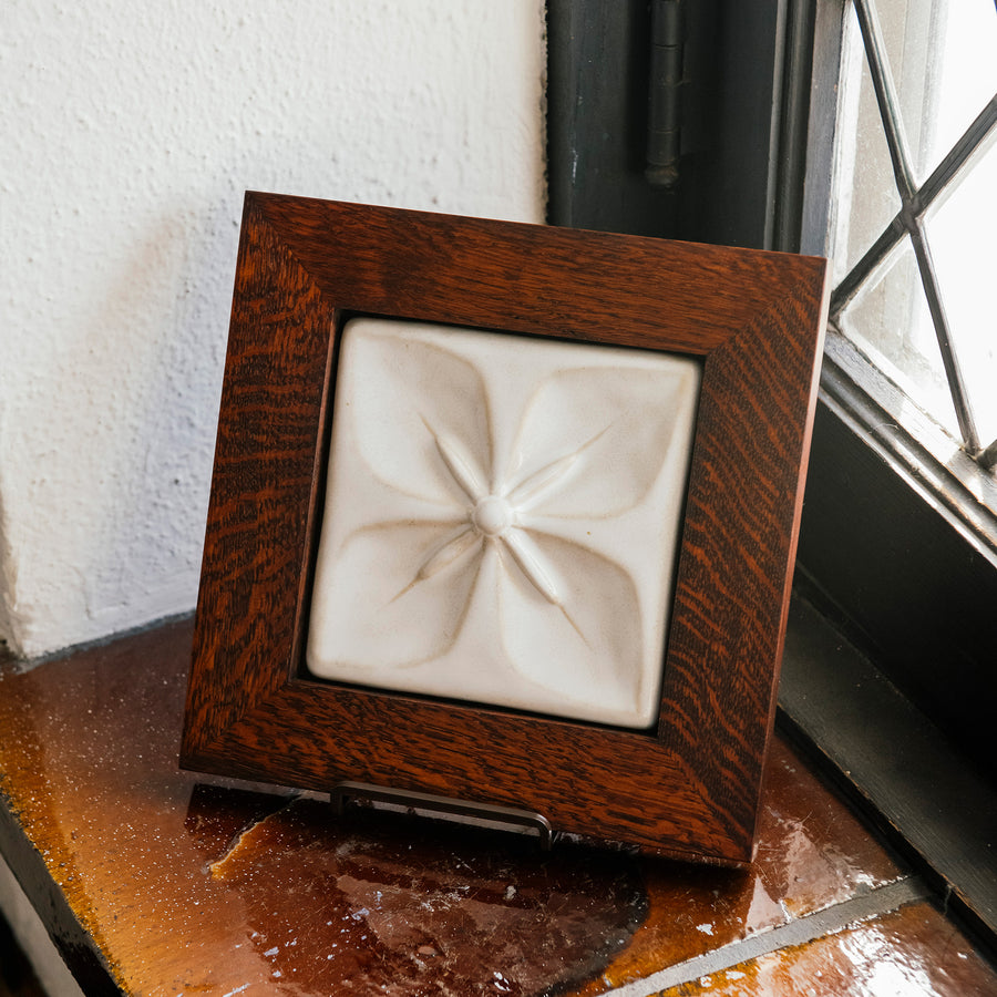 Framed Geo Flower Tile | Alabaster