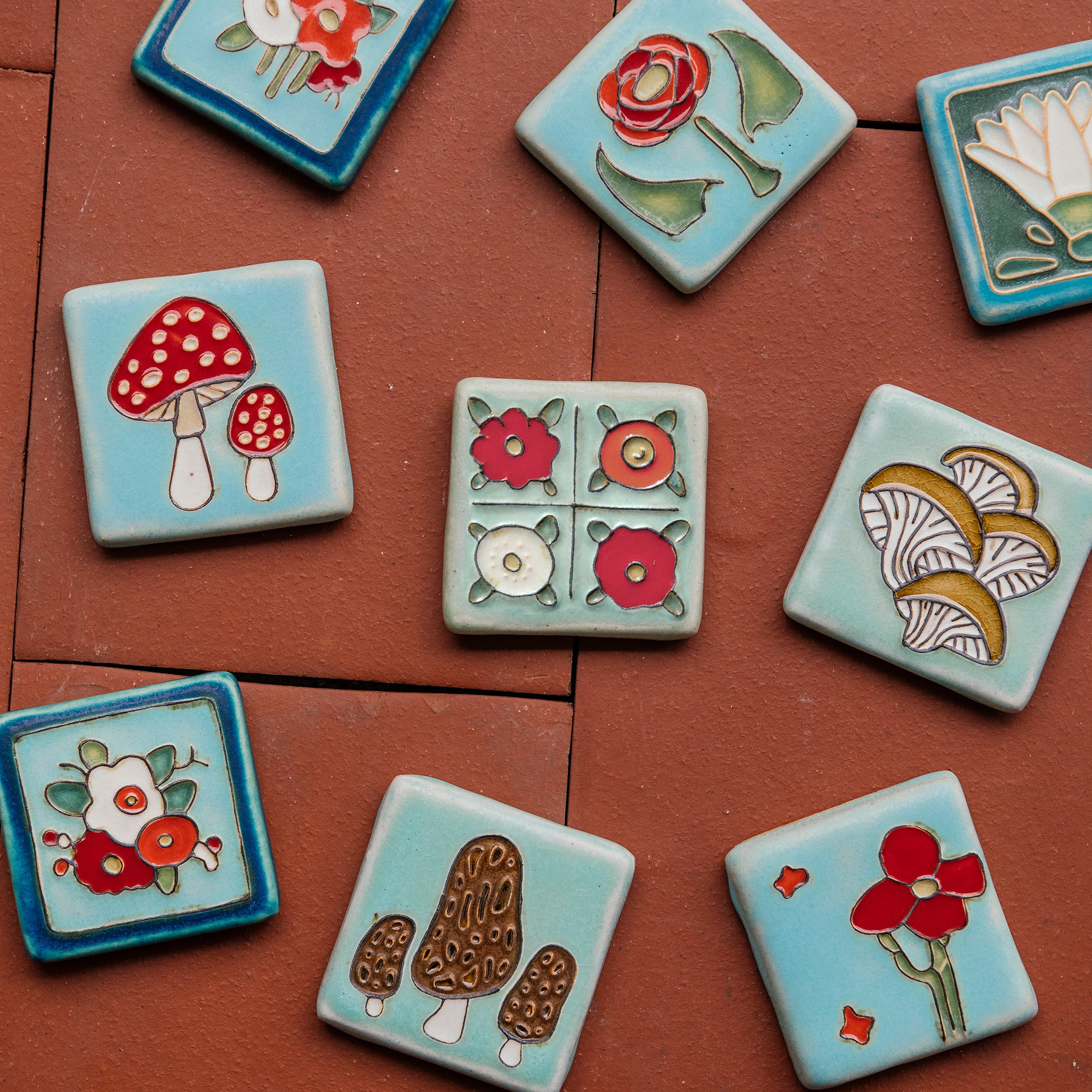 Hand-Painted Two Flowers Tile