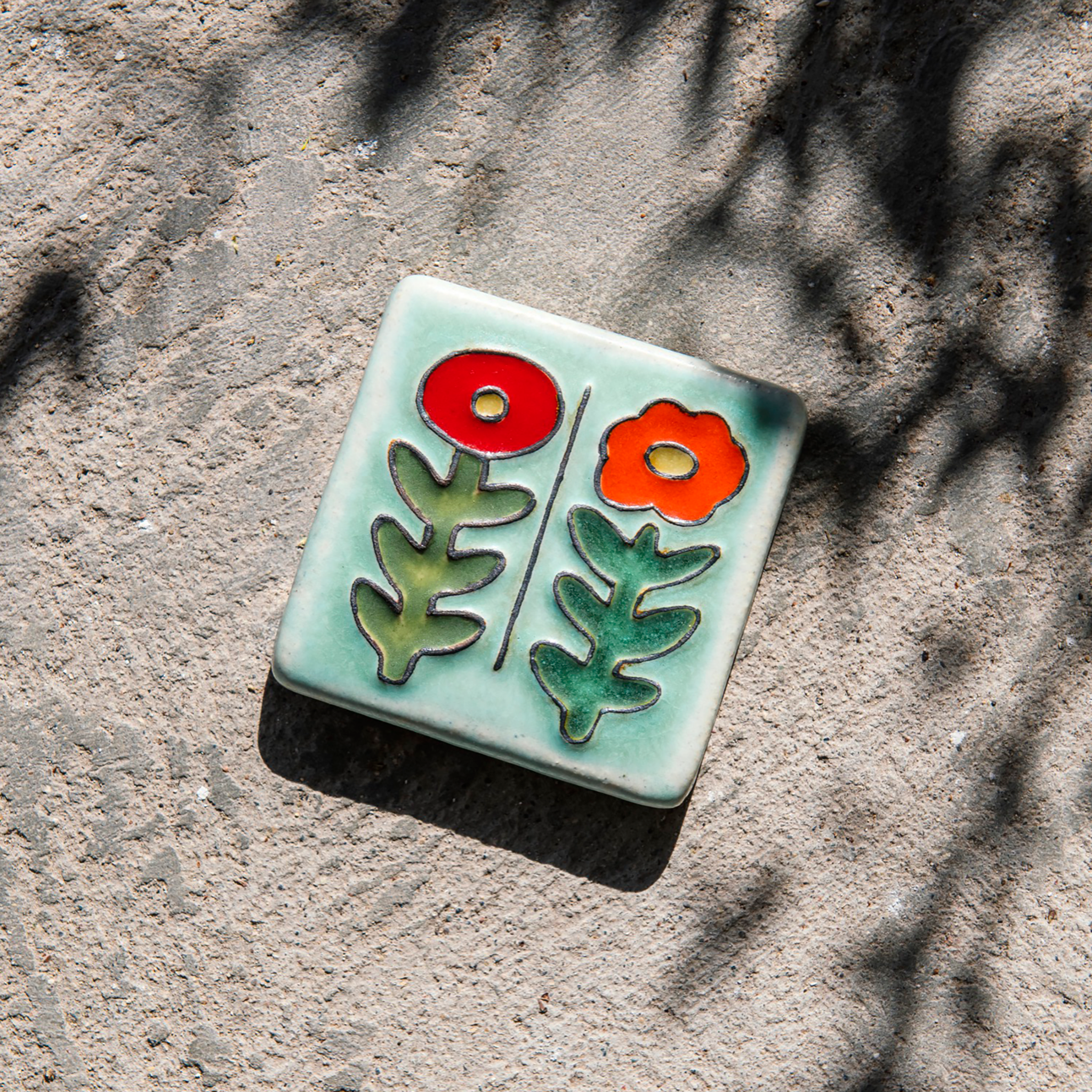 Hand-Painted Two Flowers Tile