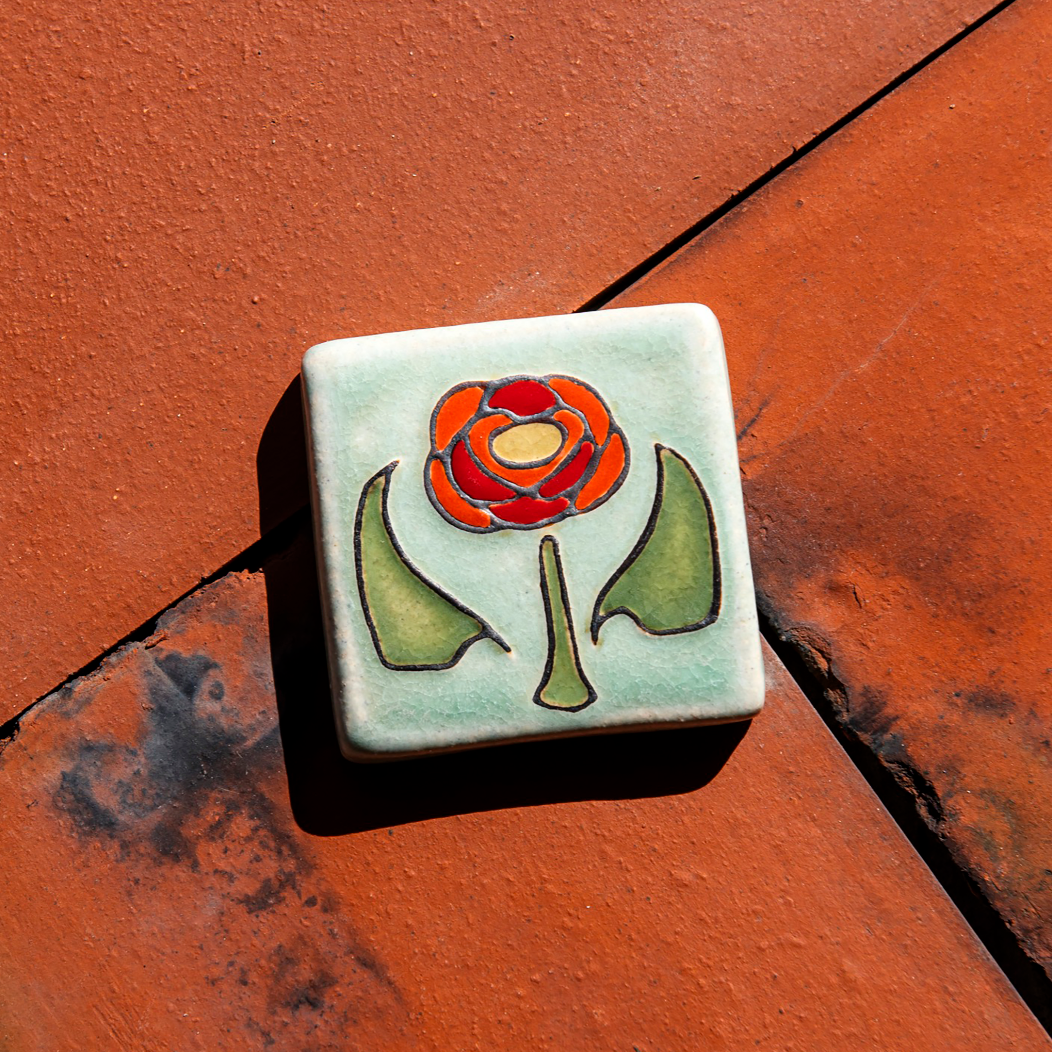 Hand-Painted Rose Tile