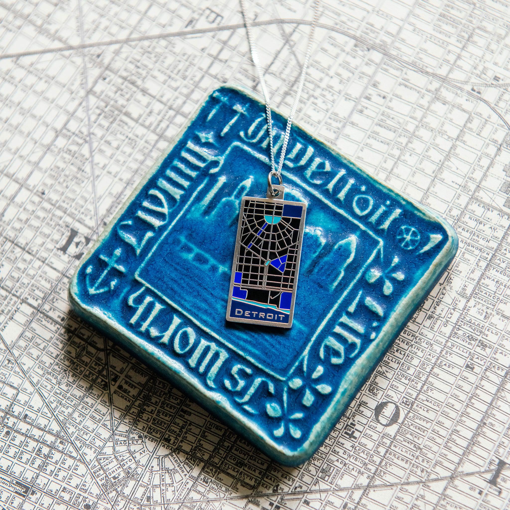 Enamel Detroit Map Necklace