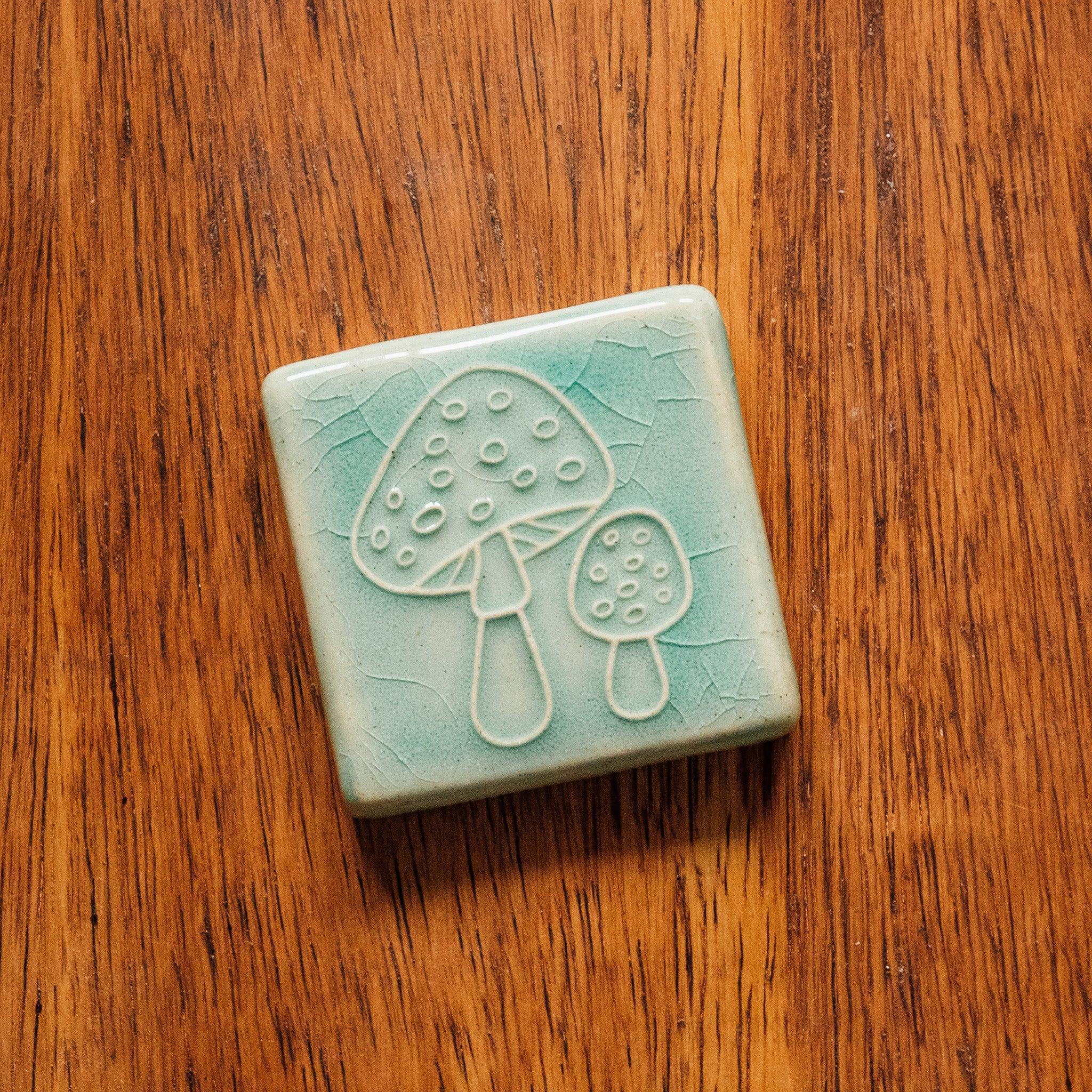 This tile features the glossy pale blue Celadon glaze.