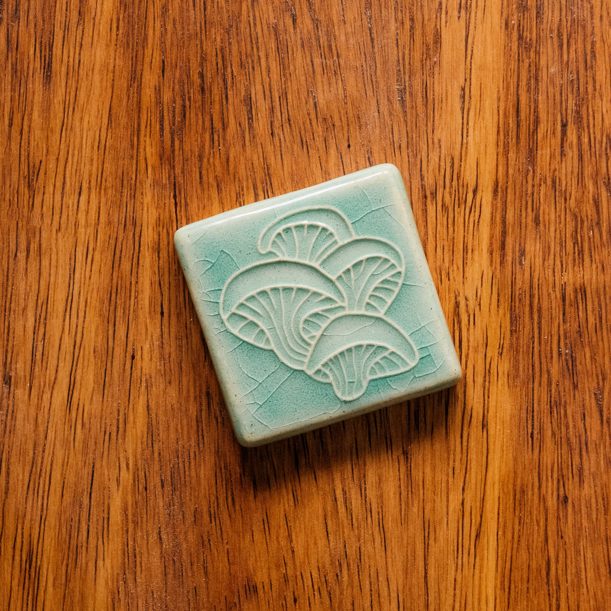 This tile features the glossy pale blue Celadon glaze.