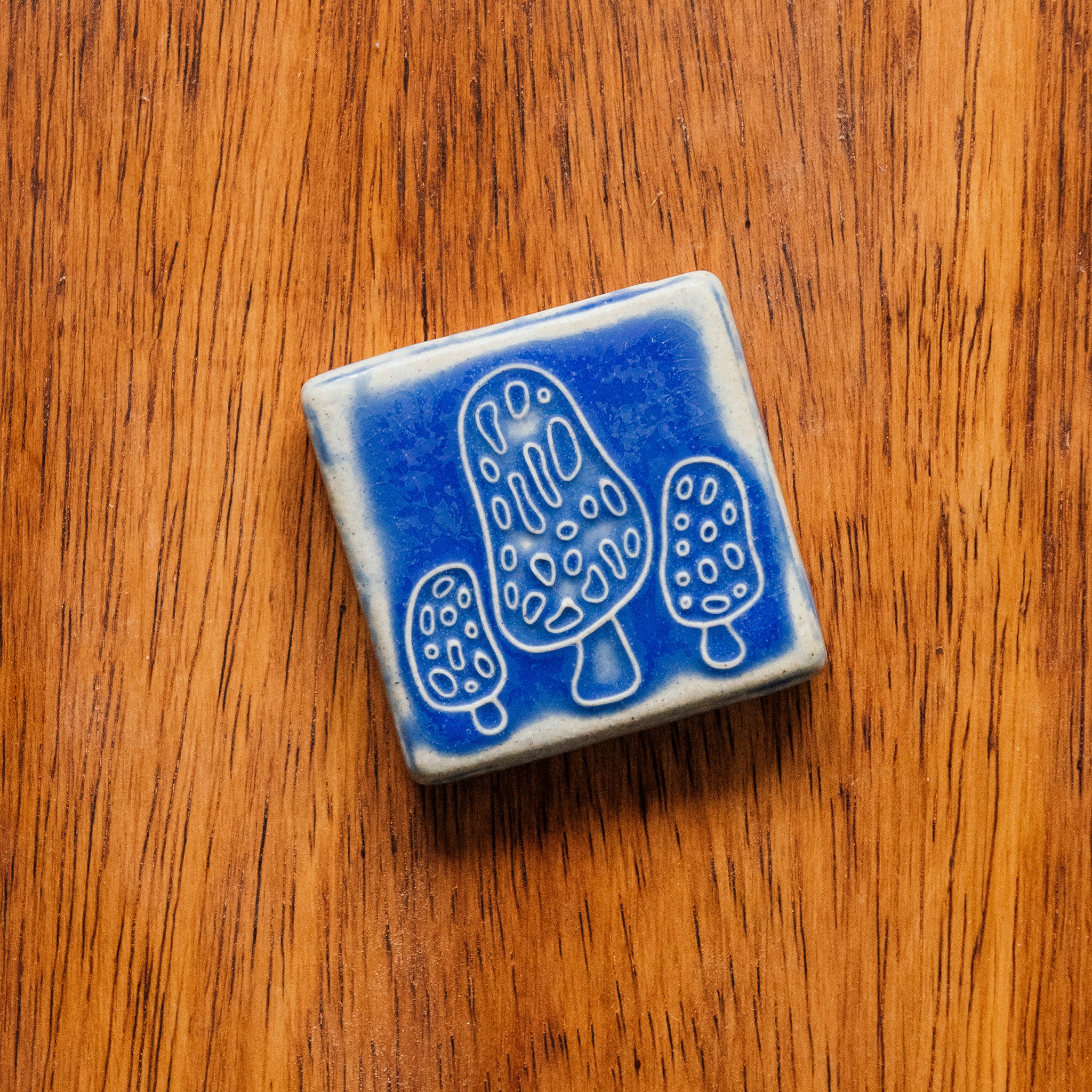 This tile features the matte bright steel blue Periwinkle Glaze.