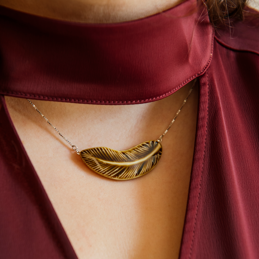 Feather Necklace – Pewabic Pottery Feather Necklace – Pewabic Pottery