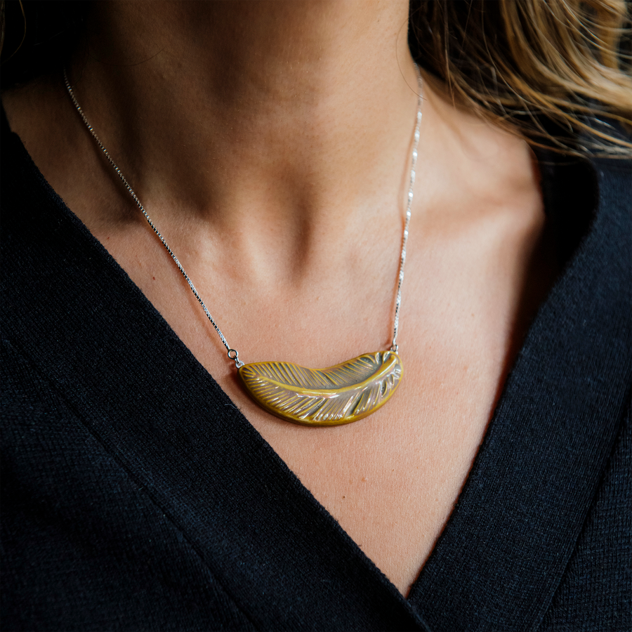 Feather Necklace | Iridescent – Pewabic Pottery Feather Necklace | Iridescent – Pewabic Pottery