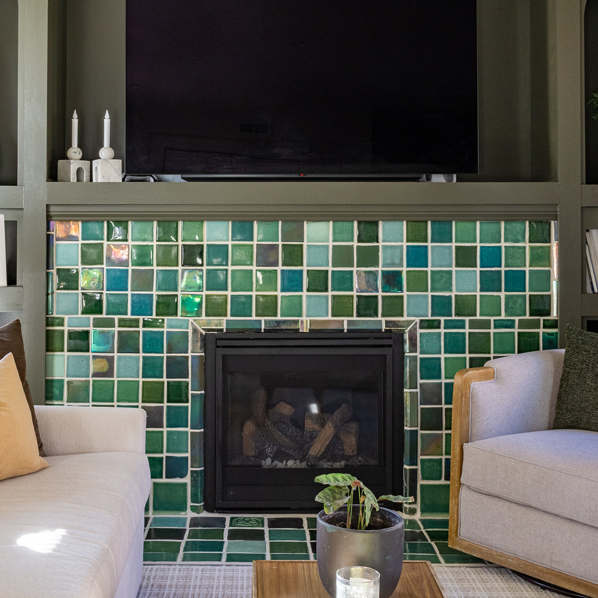 Green Blend Den Fireplace