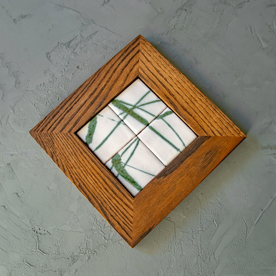 Blanc | Framed Green and White Abstract Tiles