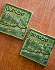 This Detroit Skyline Tile features the matte organic green Leaf glaze.