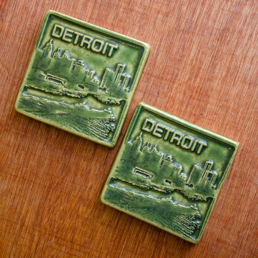 This Detroit Skyline Tile features the matte organic green Leaf glaze.