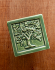This tile features the matte organic green Leaf glaze.