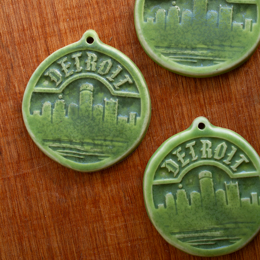 This Detroit Ornament features the matte bright light-green Lime glaze.