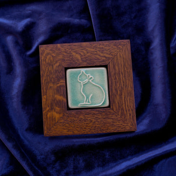 Framed Cat Tile | Celadon