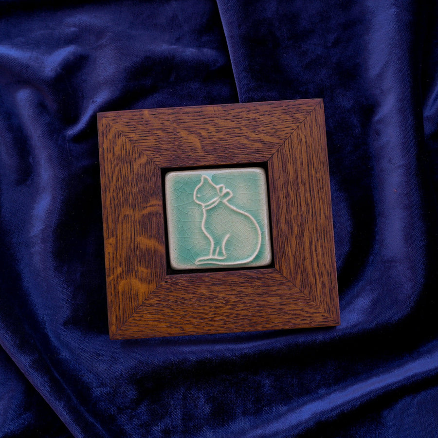 Framed Cat Tile | Celadon
