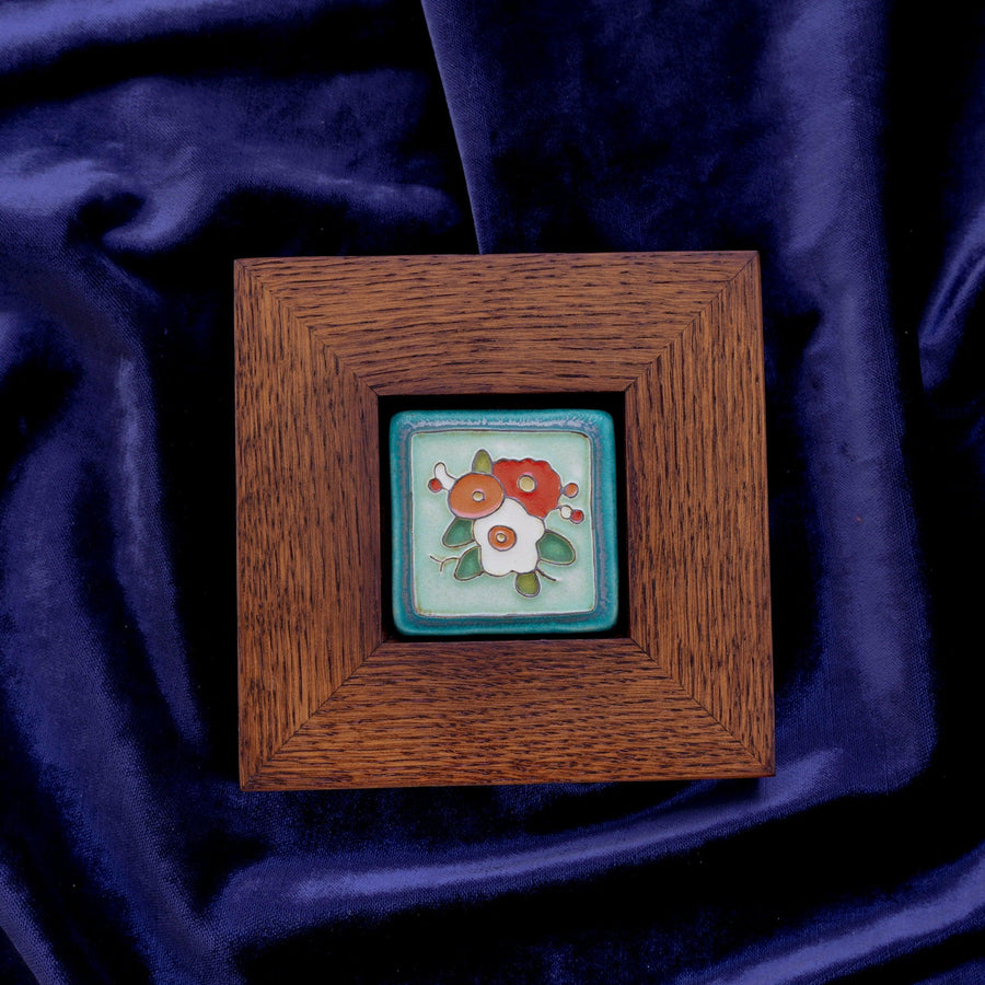 Framed Hand-Painted Three Flowers Tile