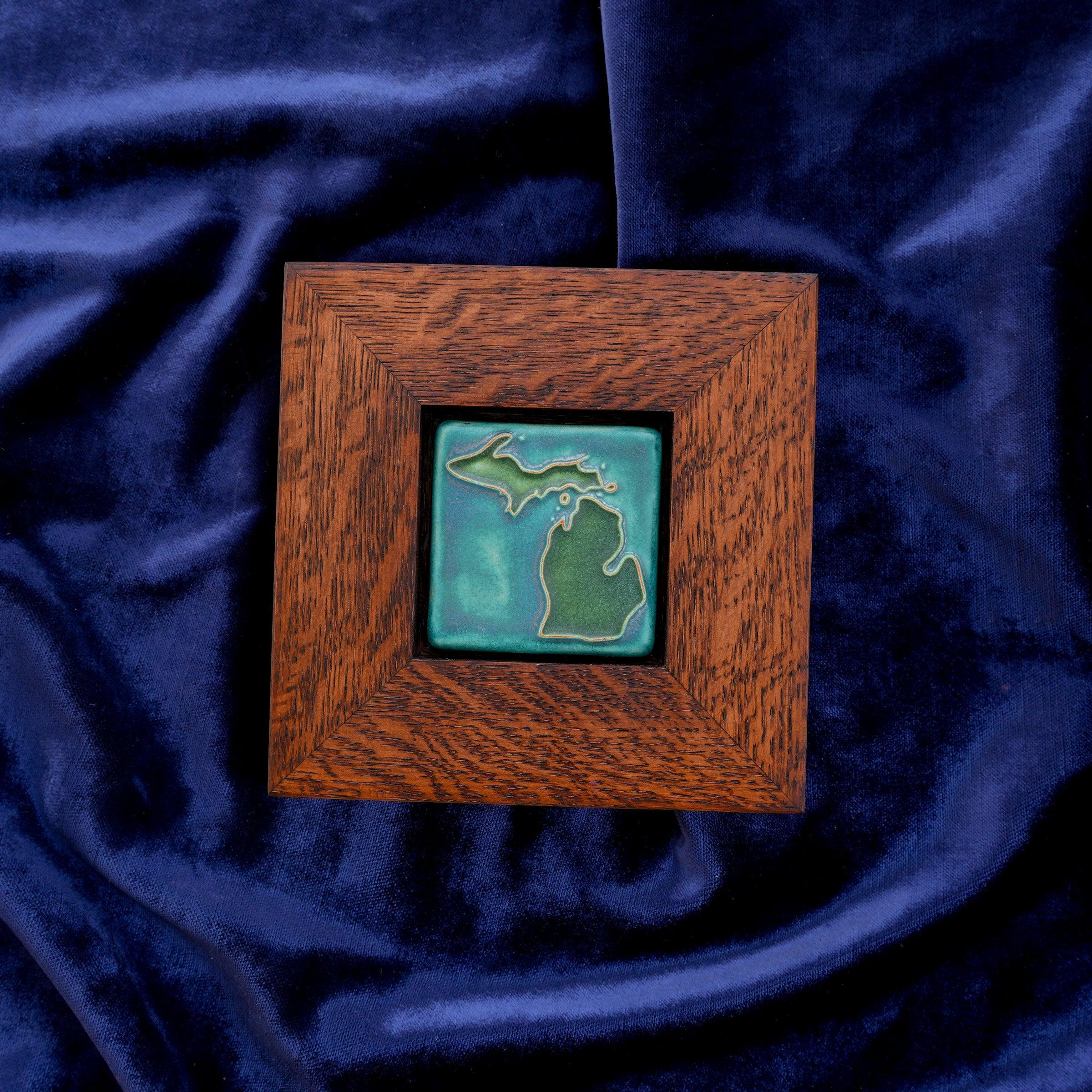 Framed Michigan Outline Tile | Hand-Painted