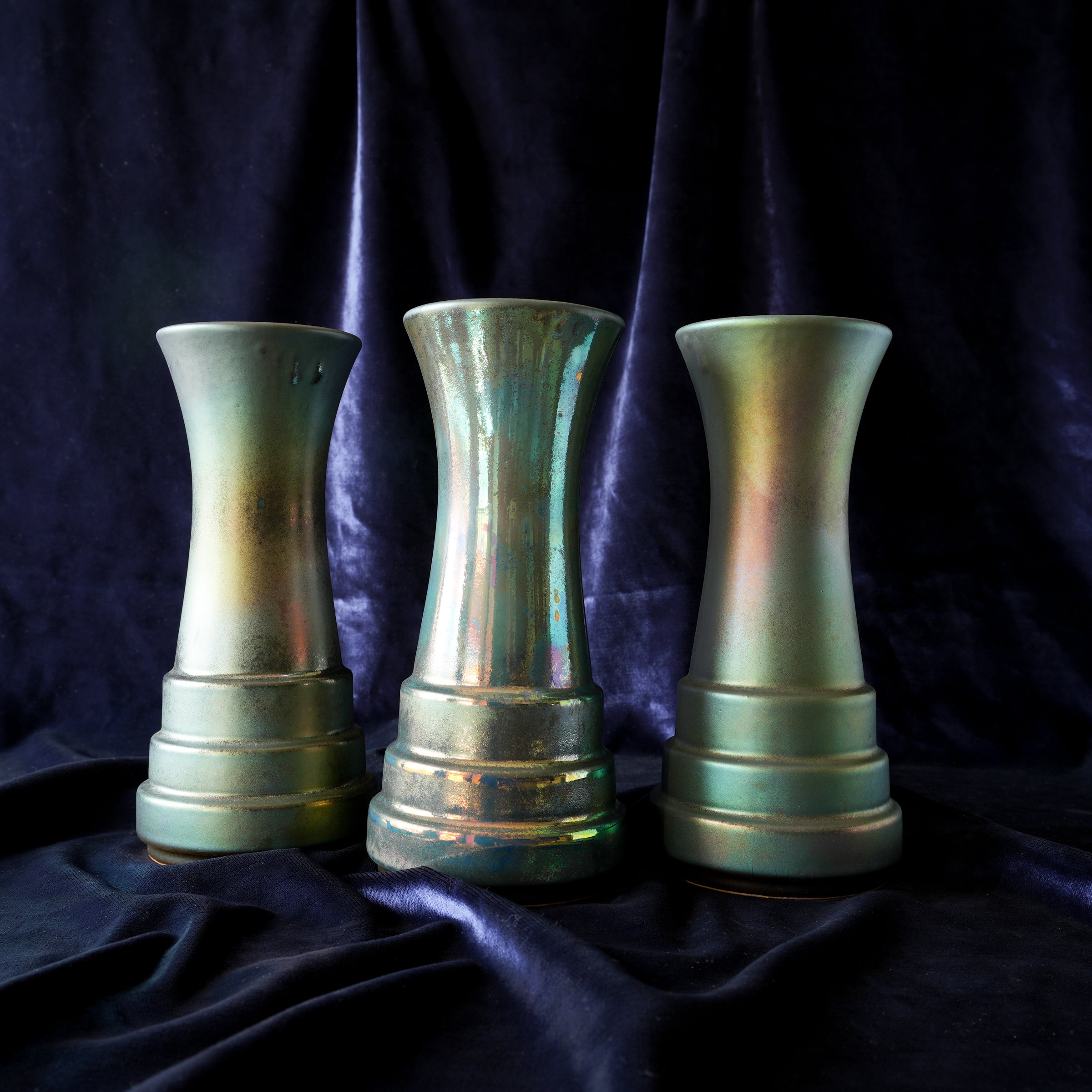 Step Vases | Matte Green Iridescent