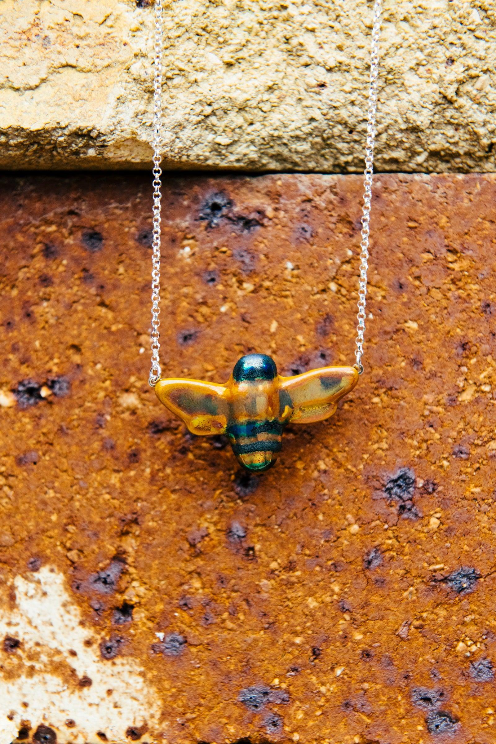 Historic Bee Necklace | Hand-Painted Iridescent