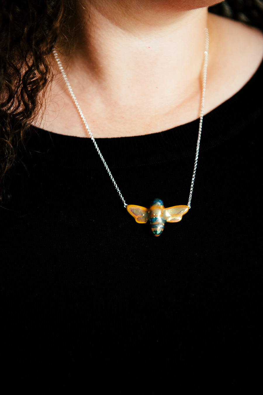 Historic Bee Necklace | Hand-Painted Iridescent