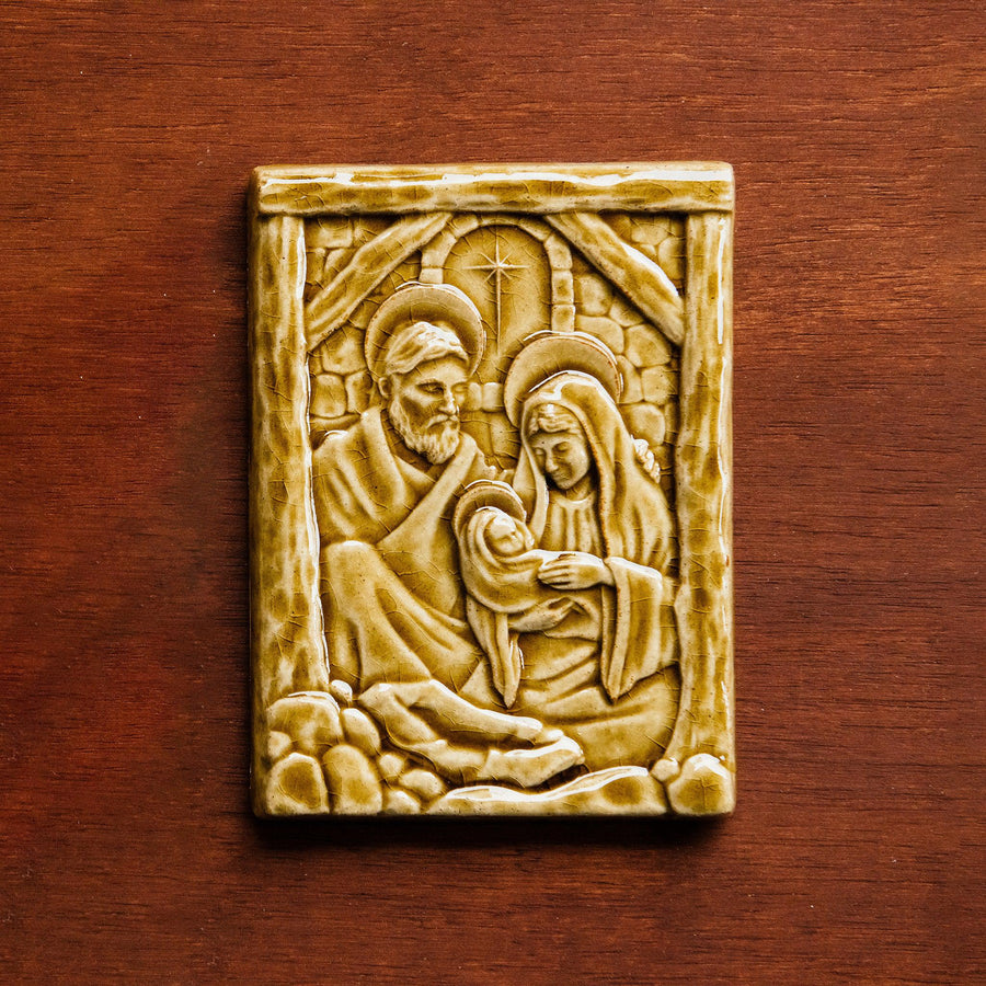 This Nativity Tile features the deep golden Honey Gloss glaze.