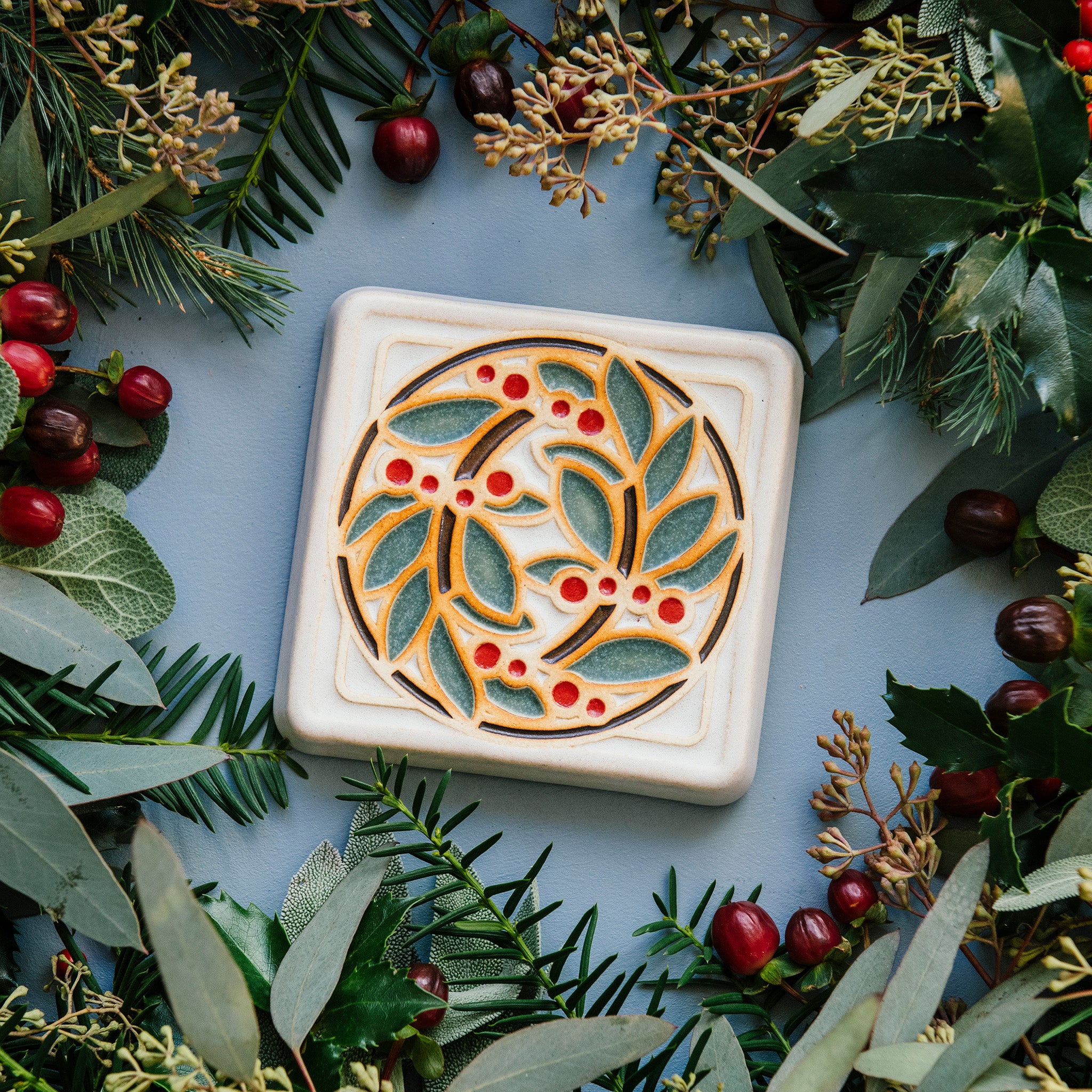 4x4 Handpainted DIA Leaf & Berries