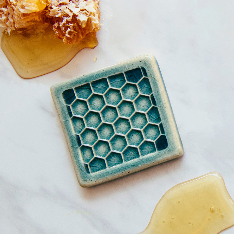 This Honeycomb Tile features the medium blue Glacier Gloss glaze.